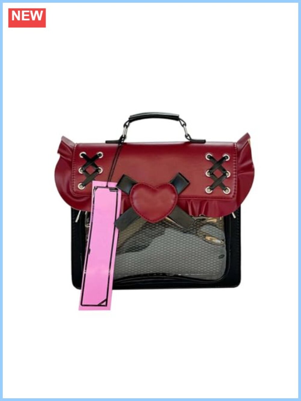 Y2K Pin Display Crossbody Shoulder Bag Ruffled Trim Heart Charm Versatile
